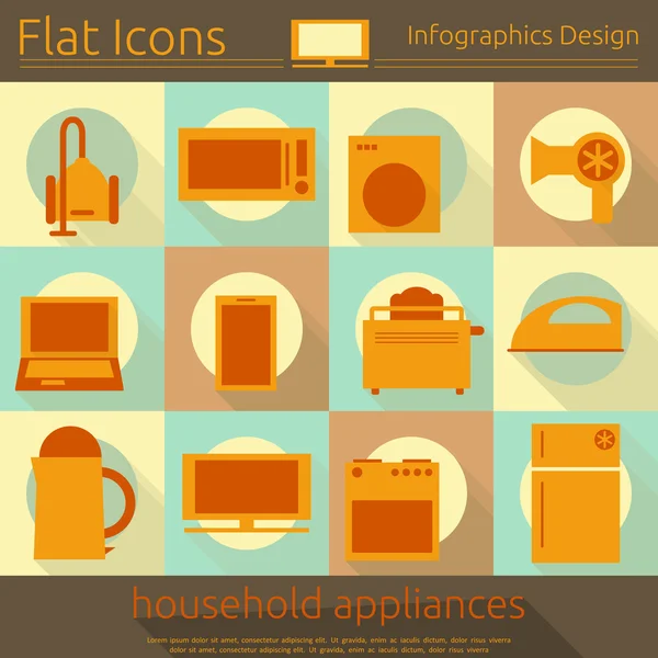 フラット ホーム家電のアイコンを設定 — ストックベクタ