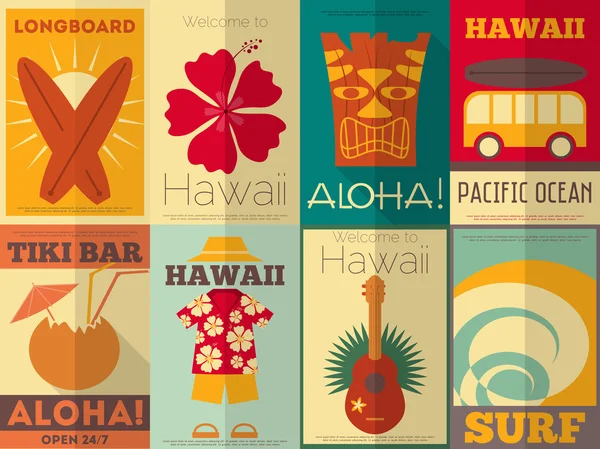 Coleção de cartazes retro hawaii — Vetor de Stock