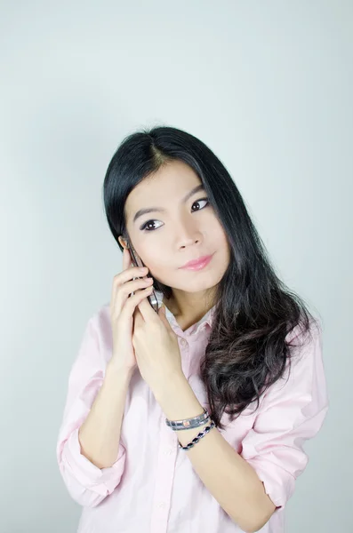 Asian woman talking and thinking — Stock Photo, Image