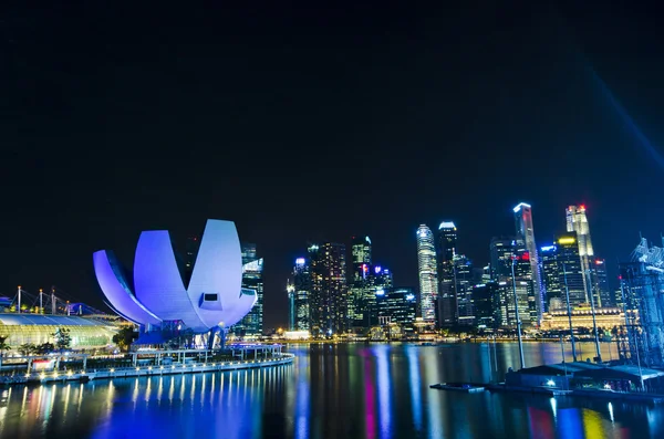 新加坡城市，天际线场景在黑夜时间 — 图库照片