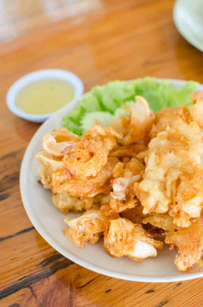 Deep fried fresh squid and seafood with sauce — Stock Photo, Image