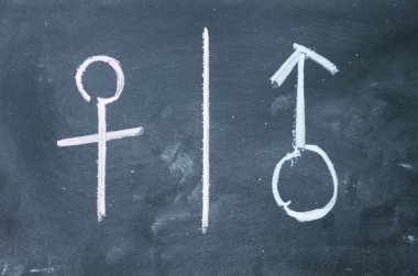 Kadınlar ve erkekler işareti ile Tebeşir tahtaya çizilen