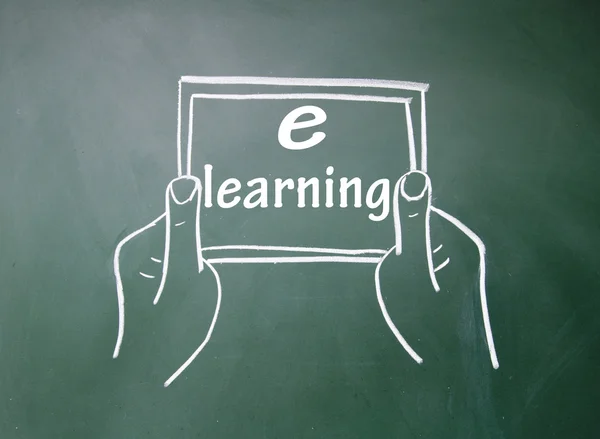 E-learning titel en tablet pc Stockafbeelding