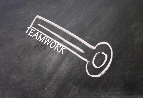 Abstract teamwork key drawn with chalk on blackboard — Stock Photo, Image