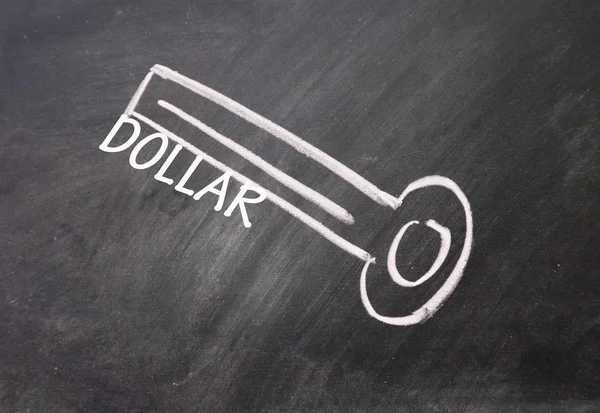 Abstract dollar key drawn with chalk on blackboard — Stock Photo, Image