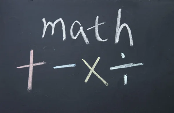 Math sign written with chalk on blackboard — Stock Photo, Image