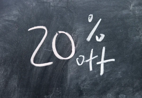 Twenty discount off sign written with chalk on blackboard — Stock Photo, Image