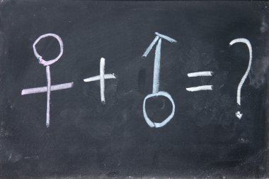 Kadınlar ve erkekler işareti ile Tebeşir tahtaya çizilen