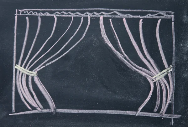 Curtain drawn on the blackboard — Stock Photo, Image