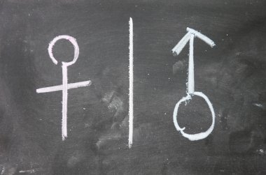 Kadınlar ve erkekler işareti ile Tebeşir tahtaya çizilen