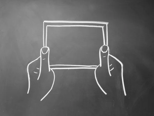 Mãos abstratas segurando um símbolo de computador tablet — Fotografia de Stock