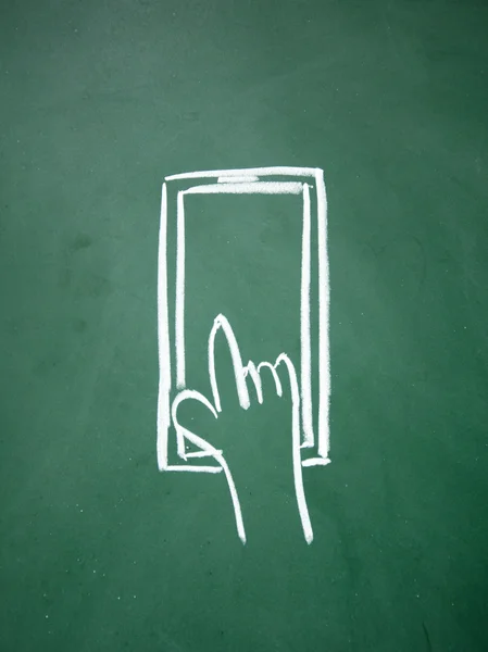 Abstract finger touch phone drawn with chalk on blackboard — Stock Photo, Image