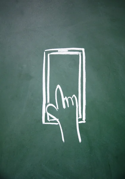 Abstracte vinger touch telefoon getekend met krijt op blackboard — Stockfoto