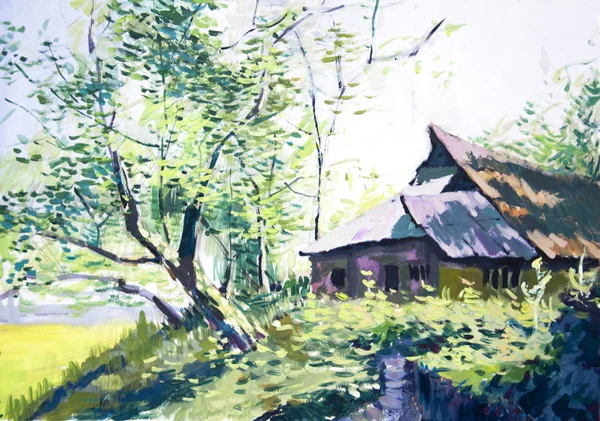 China rural landscape watercolor painting — Stock Photo, Image