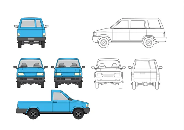 Ciudad vagón de transporte y coche camión — Vector de stock