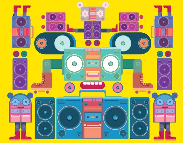 Robô boom caixa de música fita —  Vetores de Stock