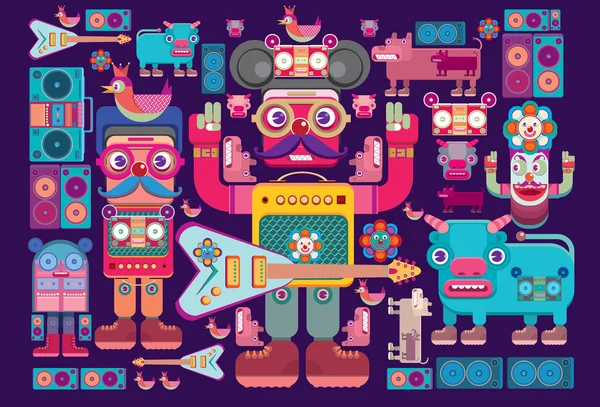 Robot pattern sticker and wallpaper — Stock Vector