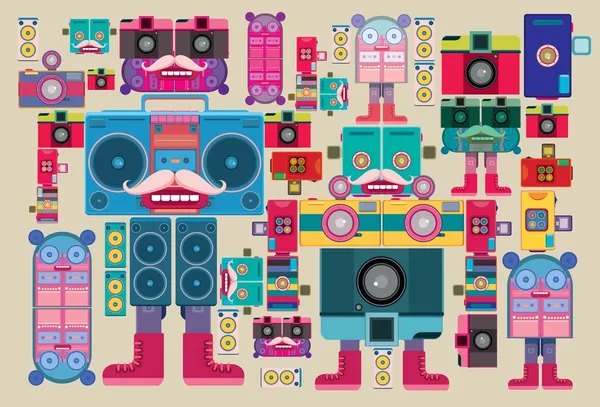 Roboter Boom Box Tape Musik — Stockvektor