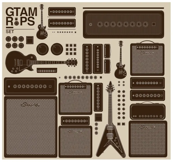 Conjunto de guitarra vintage e amplificador —  Vetores de Stock