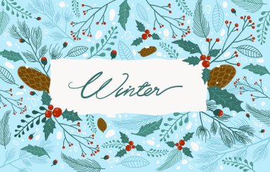 Vektör illüstrasyonu: Çiçek Kış Çerçevesi ve Sınır
