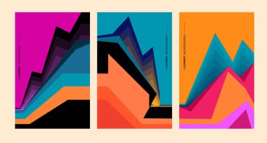 Üç parçalı, renkli soyut sanat, geometrik şekiller 