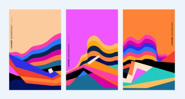 Üç parçalı, renkli soyut sanat, geometrik şekiller 