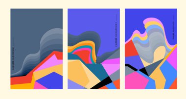 parlak soyut geometrik arkaplan çizimi, Triptych broşürü ayarlar