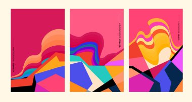 soyut parlak sanat, geometrik şekiller, Triptych yaratıcı kapak