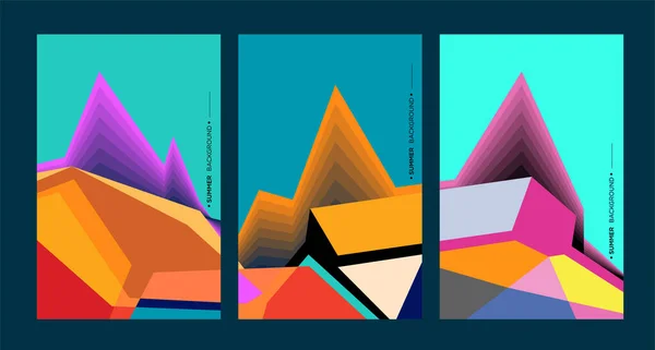 Triptyque Art Abstrait Coloré Formes Géométriques — Image vectorielle