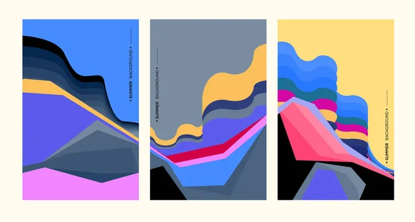 Illustration Vectorielle Triptyque Fond Géométrique Abstrait Coloré — Image vectorielle
