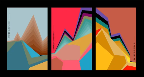 Art Géométrique Abstrait Coloré Dégradé Illustration Vectorielle Triptyque — Image vectorielle