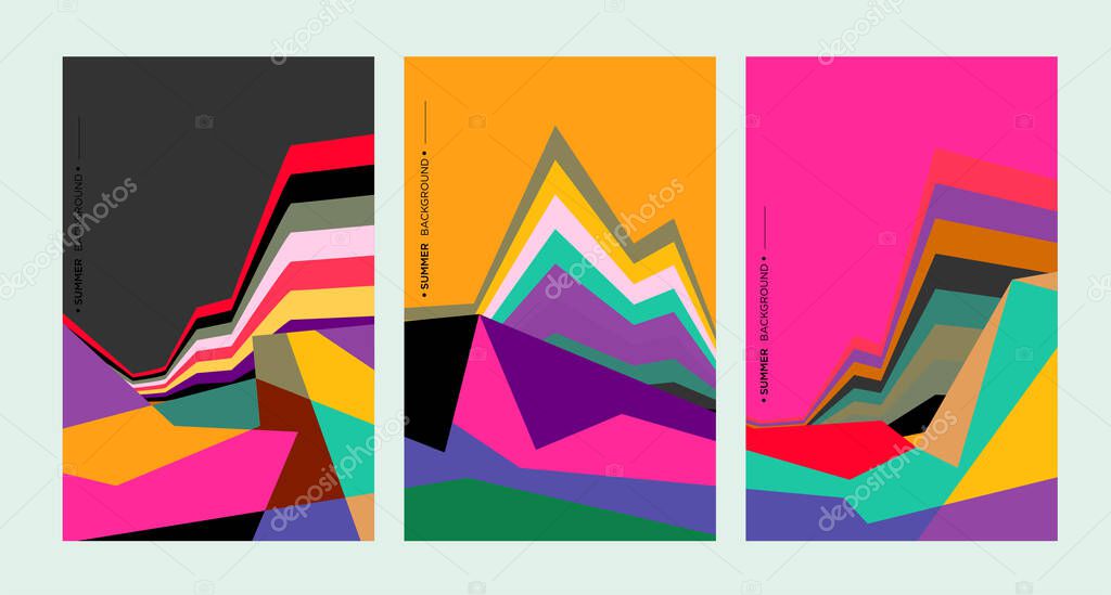 Triptych creative cover, colorful abstract art, geometric shapes 