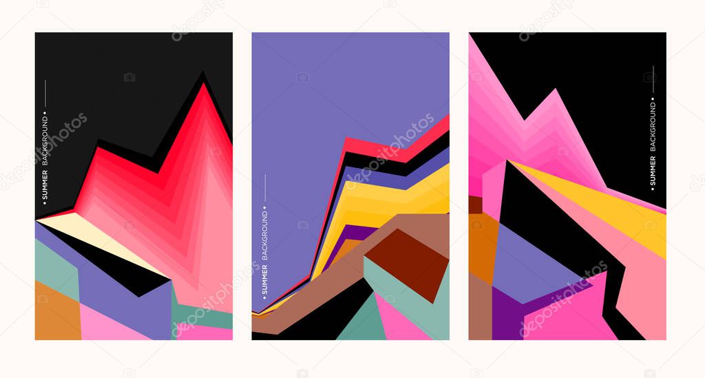 abstract bright art, geometric shapes, Triptych creative cover
