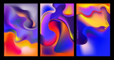 Çerçevelerdeki renkli soyut şekiller, kopyalama alanı için üç parçalı pankart şablonu