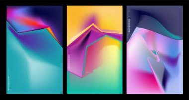 Çerçevelerdeki renkli soyut şekiller, kopyalama alanı için üç parçalı pankart şablonu