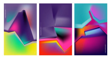 Çerçevelerdeki renkli soyut şekiller, kopyalama alanı için üç parçalı pankart şablonu