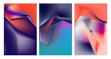 Çerçevelerdeki renkli soyut şekiller, kopyalama alanı için üç parçalı pankart şablonu