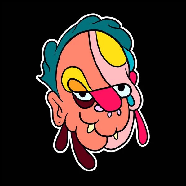 Sticker Colorful Doodle Cartoon Vector Illustration Head Mask Evil Ghost - Stok Vektor