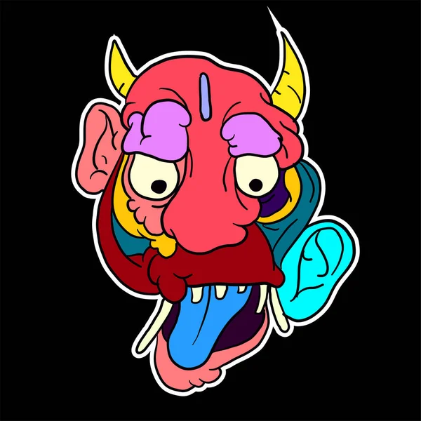 Sticker Colorful Doodle Cartoon Vector Illustration Head Mask Evil Ghost — Stock vektor