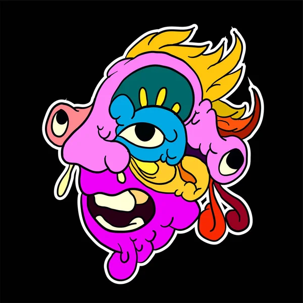 Sticker Colorful Doodle Cartoon Vector Illustration Head Mask Evil Ghost — Vector de stock