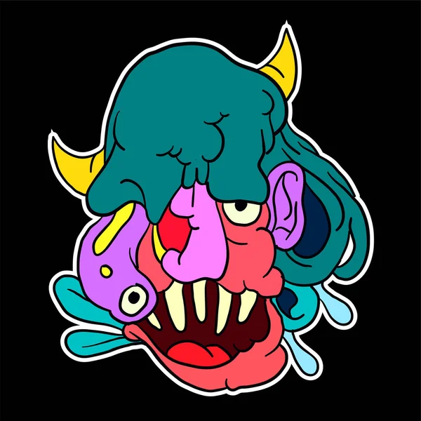 Sticker Colorful Doodle Cartoon Vector Illustration Head Mask Evil Ghost — Vetor de Stock