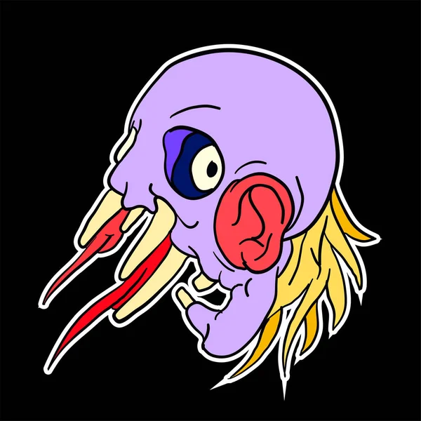 Sticker Colorful Doodle Cartoon Vector Illustration Head Mask Evil Ghost — ストックベクタ