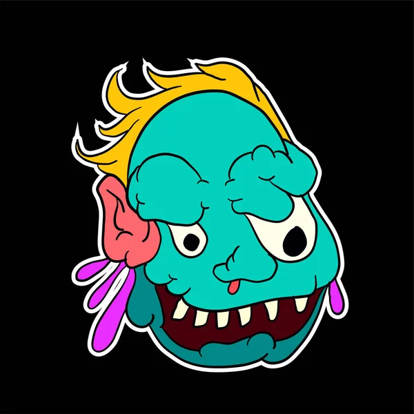 Sticker Colorful Doodle Cartoon Vector Illustration Head Mask Evil Ghost — ストックベクタ