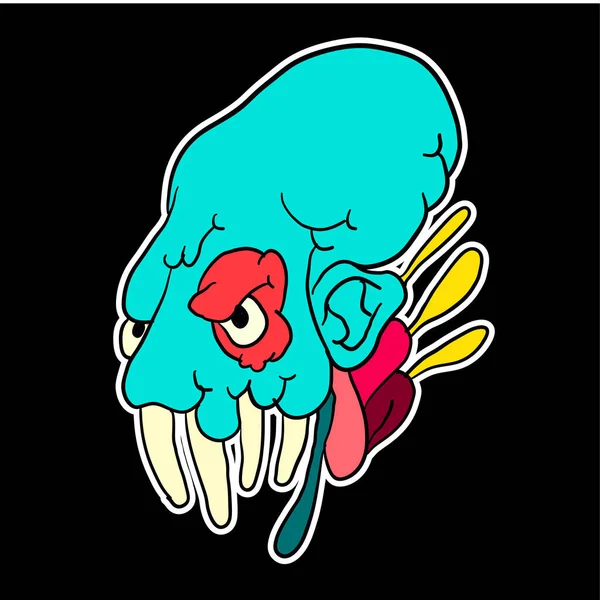 Sticker Colorful Doodle Cartoon Vector Illustration Head Mask Evil Ghost - Stok Vektor