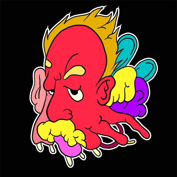 Sticker Colorful Doodle Cartoon Vector Illustration Head Mask Evil Ghost — 스톡 벡터