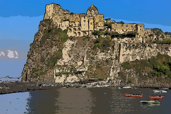 阿拉贡城堡 (伊斯基亚岛意大利) 风格化 — 图库照片