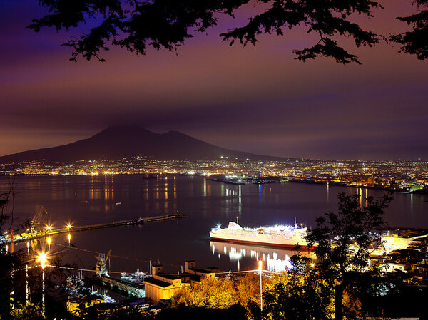 Night View of Naples and Mount Vesuvius from the panoramic road