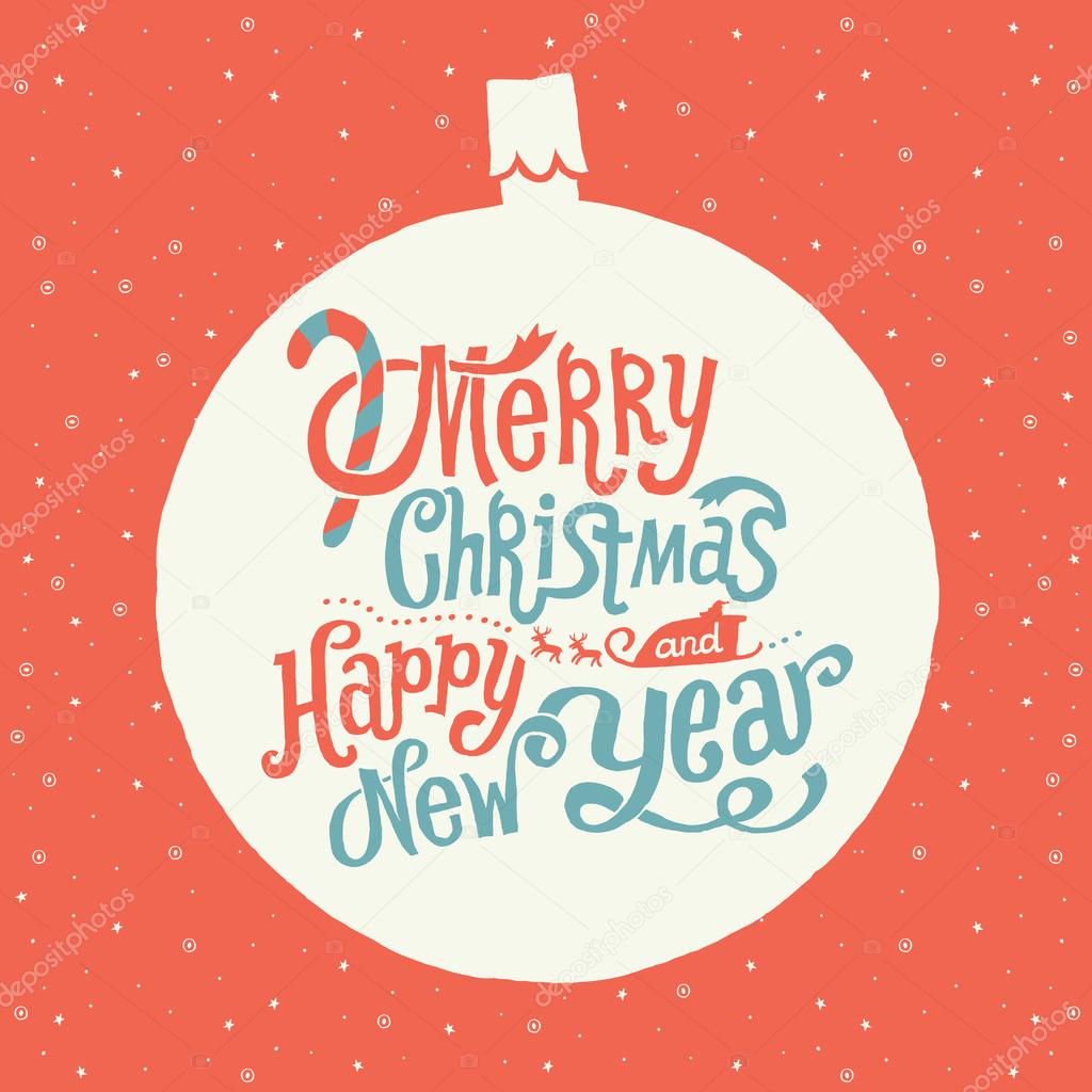 Merry Christmas and Happy New Year Greeting card with Handlettering Typography