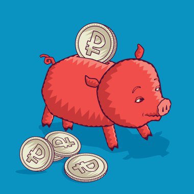 Piggy para banka Rublesi paralar ile