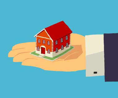 insan eli evde. vektör çizim realty, yatırım sigortası, ev hakkında.